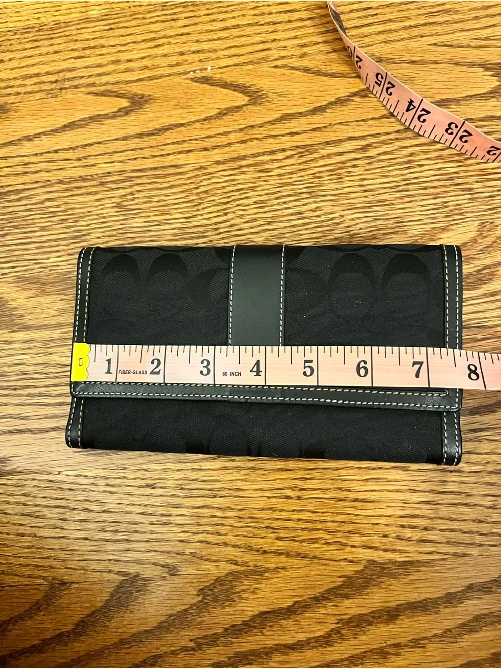 Coach Black Logo Continental Wallet with White Stitching